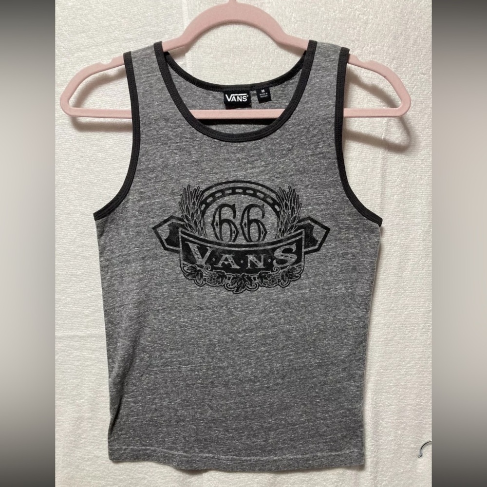 VANS Ringer Tank Gray + Black Graphic With “66 VANS” Medium EUC 6357